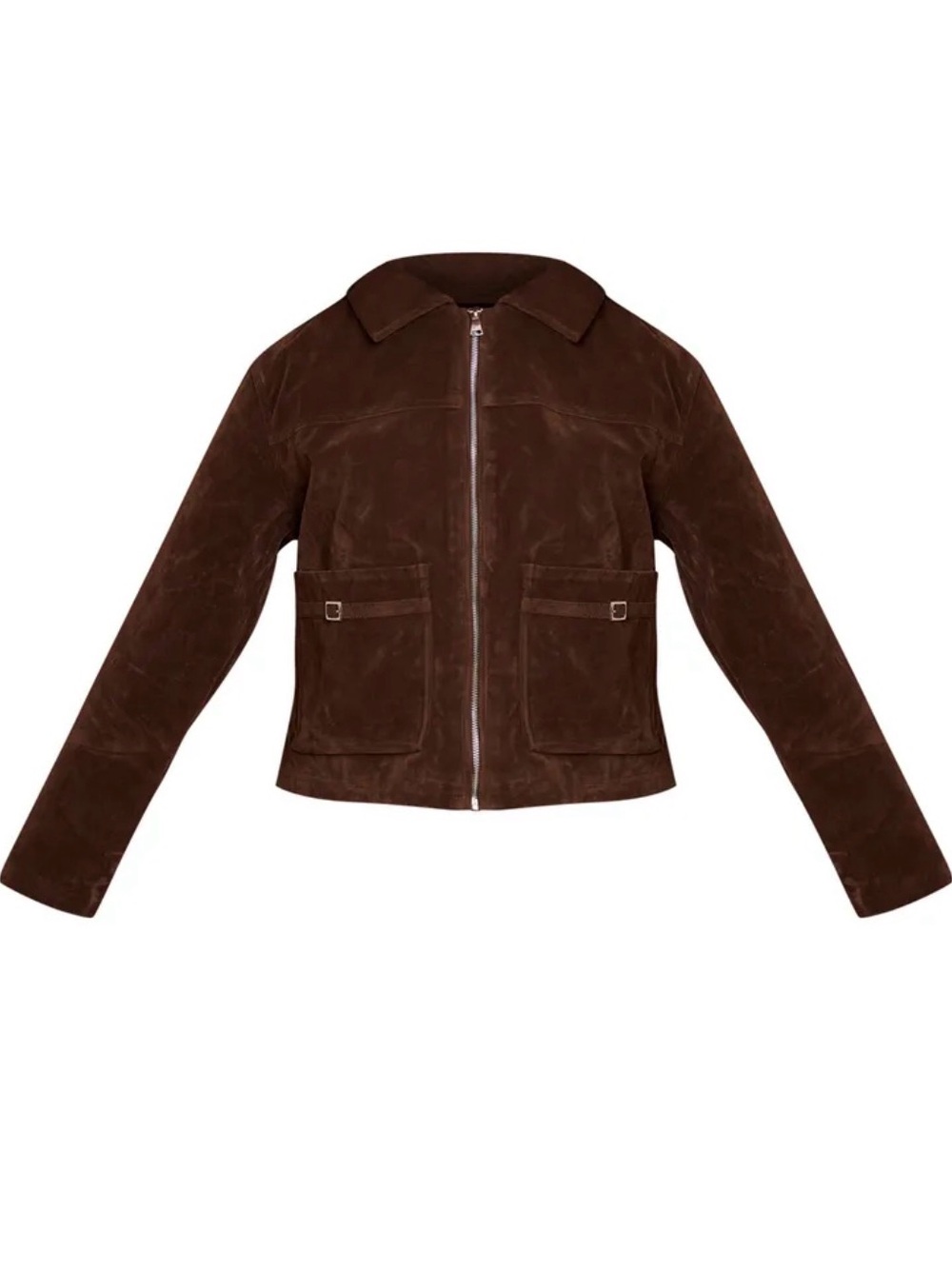 Pocket trim faux suede jacket